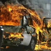 Астанада жол апаты салдарынан автокөлік өртеніп кетті