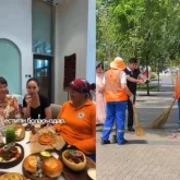 «Ризашылығын сатып алды»: Блогер Эльмира Озай көше сыпырушы әйелдерге ақша «жаудырды»