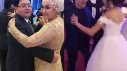 Төреғалидің әкесі ақ көйлек киген арумен қол ұстасып билеп жүр (ВИДЕО)