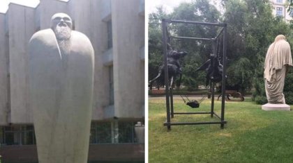 Алматы әкімдігі жұрт «Абайдікі» деп шуласқан «Абыз ата» мүсінін шүберекпен бүркеп тастады (ФОТО)