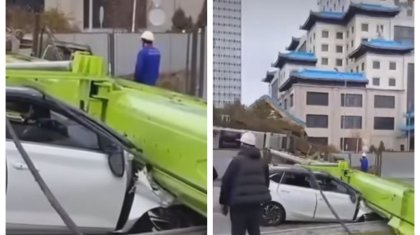 LRT құрылыс алаңында бұрғылау қондырғысы көліктің үстіне құлап кетті (ВИДЕО)