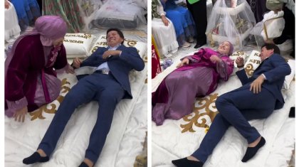 Абай Бегей құдалықта әйелімен бірге төсекте аунап, жұрттың сынына қалды (ВИДЕО)