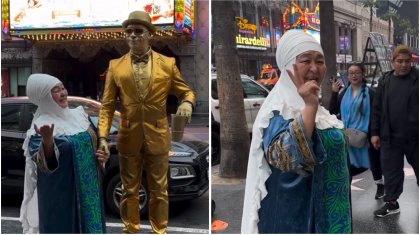 «Нағыз әже»: Голливудта кимешекпен қыдырған ақжаулықты ана жұртты тәнті етті (ВИДЕО)