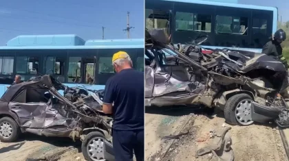 Таразда автокөлік жүк пойызы және автобуспен соқтығысты