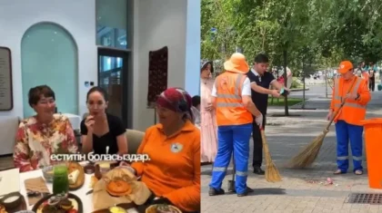 «Ризашылығын сатып алды»: Блогер Эльмира Озай көше сыпырушы әйелдерге ақша «жаудырды»