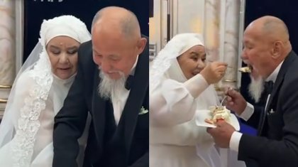 75 жастағы қария сүйіктісіне ақ көйлек кигізіп, үйлену тойын жасады (ВИДЕО)