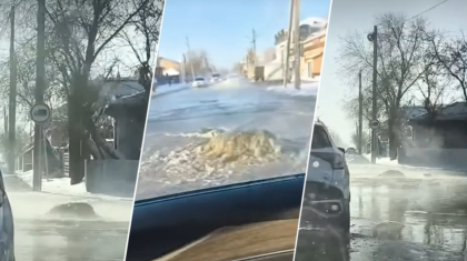 Павлодардың қақ ортасында құбыр жарылып, көшелерді су басты (ВИДЕО)