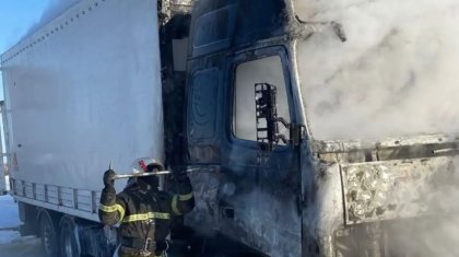 Павлодар облысындағы тас жолда 15 жылқы тиелген жүк көлігі өртенді
