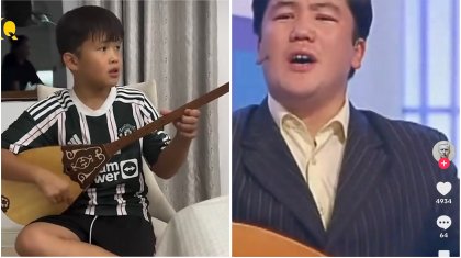 «Әкесіне тартқан»: Домбыраның құлағында ойнаған Тұрсынбектің ұлы көпті тәнті етті (ВИДЕО)