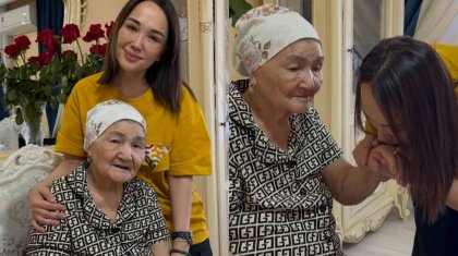 «Көзіме жас келді»: Ләйлә Сұлтанқызы марқұм Батырхан Шүкеновтің анасына арнайы барды (ФОТО)